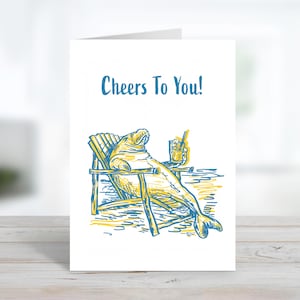 Manatee Cheers To You Card | Thank You Card | Adorable Sea Life Card | Customize Message Or Blank Inside | Animal Note Card & Envelopes