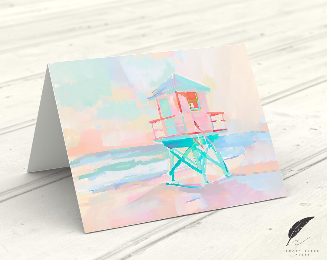 Personalized Lifeguard House Card | Pastel Beach Greeting Card ...