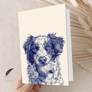 Küsten Australian Shepherd Fundstück Muschel | Niedliche Hund Grußkarte | Nachricht anpassen oder innen leer | Tier Grußkarte & Umschläge