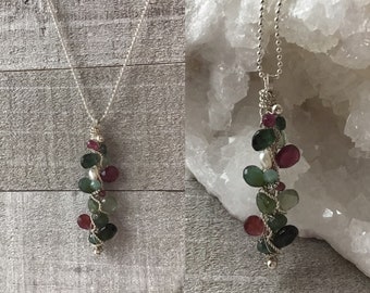 Tourmaline necklace, tourmaline sterling silver necklace, Made in Maine, Boutique jewelry, Green Pink Tourmaline jewelry, One of a kind