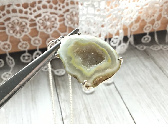 Druzy necklace, sterling silver geode necklace, y… - image 3