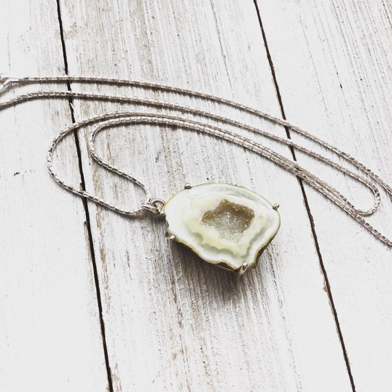 Druzy necklace, sterling silver geode necklace, y… - image 2