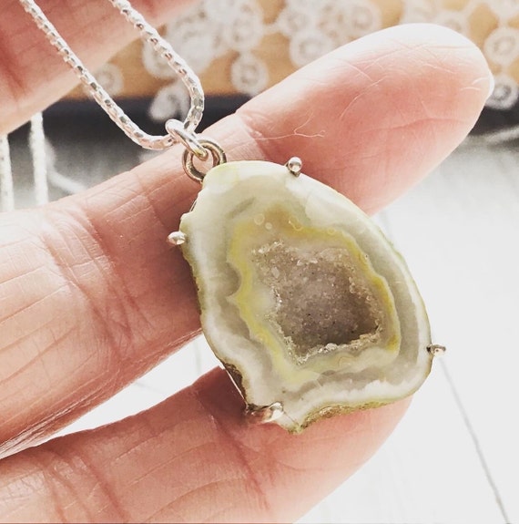 Druzy necklace, sterling silver geode necklace, y… - image 4
