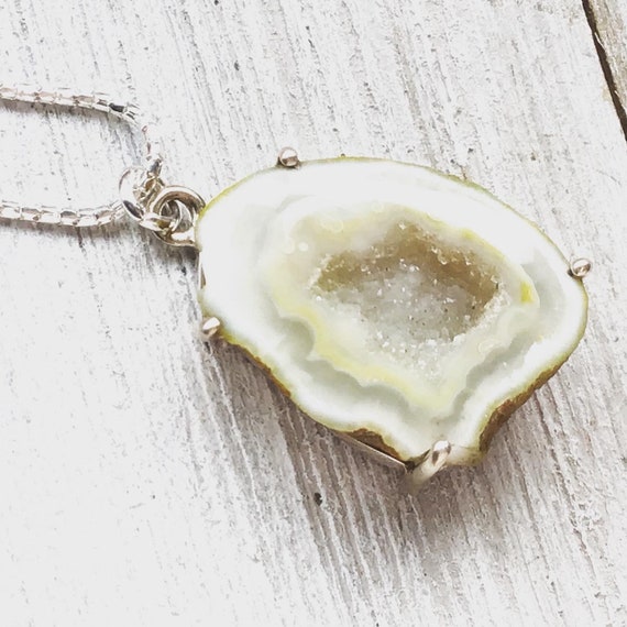 Druzy necklace, sterling silver geode necklace, y… - image 1