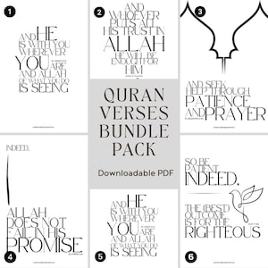 Pakiet wersetów Koranu - cytaty z Koranu, motywujące cytaty islamskie, plakaty muzułmańskie, dekoracje ścienne, islamska sztuka cyfrowa, wersety Koranu, wydruki artystyczne