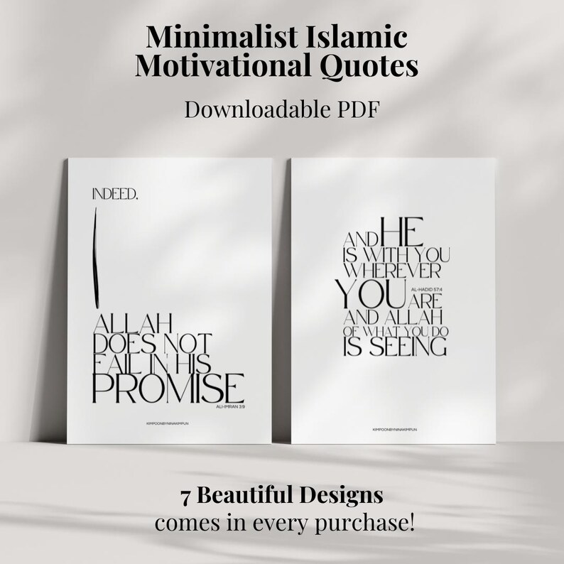 Puede incluir: Dos citas isl&aacute;micas minimalistas y motivacionales en texto negro sobre fondo blanco. La primera cita dice "EN VERDAD. ALLAH NO FALLA EN SU PROMESA." La segunda cita dice "Y &Eacute;L EST&Aacute; CONTIGO DONDE QUIERA QUE EST&Eacute;S Y ALLAH VE LO QUE HACES."