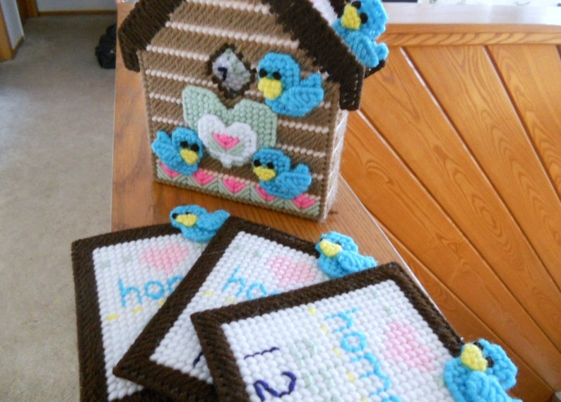 Plastic Canvas Birdhouse Holder With 4 Coasters Reserved for Ron Etsy
