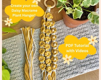 Tutorial en PDF con vídeos: Maceta colgante de margaritas en macramé