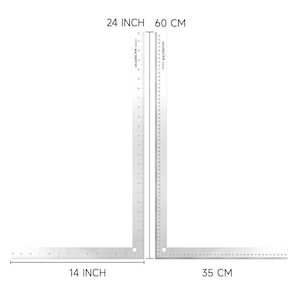 L-Square Curve Ruler, Premium Aluminum Ruler for Pattern Making, Sewing, Quilting, Imperial & Metric Markings, 24 x 14&quot;  and  60cm  x 35cm