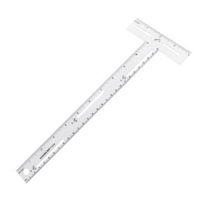 May include: A clear plastic T-square ruler with inch and centimeter markings. The ruler is labeled "KEARING T1204". The T-square is used for drawing straight lines and measuring lengths. The ruler is approximately 12 inches long.