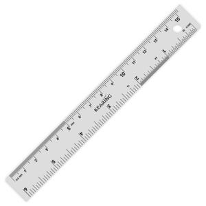 May include: A silver 15-inch ruler with millimeter and inch markings. The ruler has a hole at the 15-inch mark and the brand name "KEARING" printed on it. The ruler is on a white background.