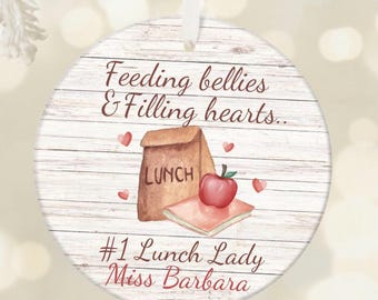 Lunch Lady Christmas Ornament, Personalized Cafeteria Worker Gift, School Staff Appreciation, Custom Name Ceramic Ornament, Thank You Gift
