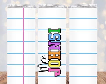 Personalized Teacher Tumbler, Notebook Paper 20oz Cup, Custom Teacher Coffee Cup, Back To School Gift, Teacher Appreciation Gift