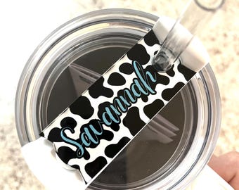Cow Print Stanley Cup Name Plate, Personalized Cowgirl Tumbler Topper, Western Aesthetic Cup Accessory, Custom Name Stanley Decor