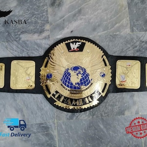big Eagle Championship Wrestling Replica Belt: Cowhide Leather, Brass Plates