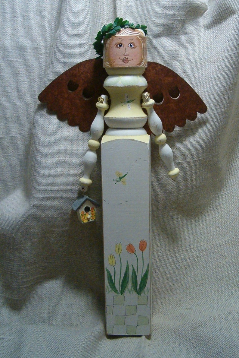 Handmade Decorative Painted Wooden Tulip Angel image 3