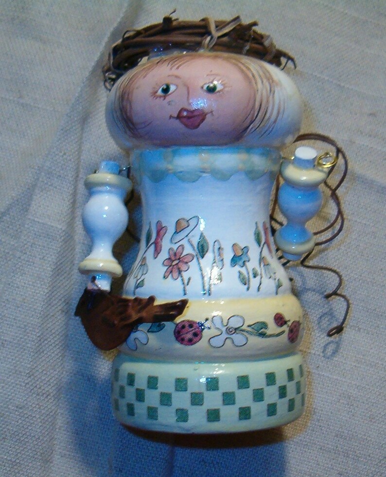 Handmade Painted Wooden Flower Angel image 1