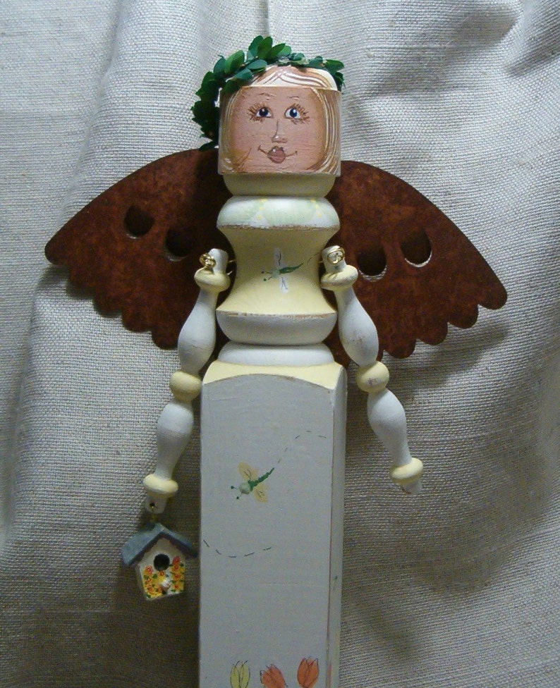 Handmade Decorative Painted Wooden Tulip Angel image 1
