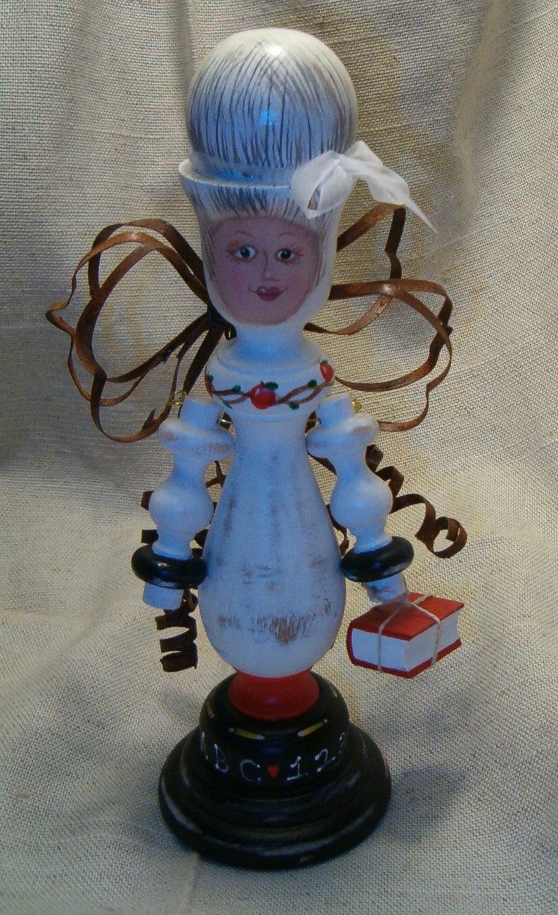 Handmade Painted Wooden Collectable Teacher Angel image 2