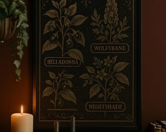 Póster enrollable de Jardín Venenoso Encantado / Belladona, Acónito, Belladona