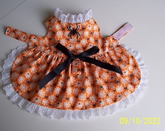 Clearance Sale Halloween XS-S Dog Dress Spiders and Webs Lace Bow Pets Clothing