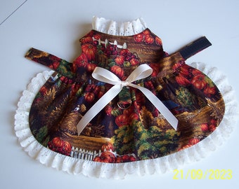 Thanksgiving XS-S Dog Dress Country Scene Pumpkins Lace Bow Pets Clothing