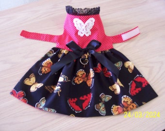 Neat Med. Dog Dress Black with Butterflies Red Bodice Lace Bow Dog Clothing Pets Apparel