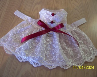 Beautiful XS-S Dog Dress White Lace Weddings Special Occasion  Bow Pets Clothes