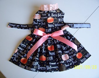 Sale Halloween Small Dog Dress Black with Pumpkins Writings Lace Bow Pets Clothes