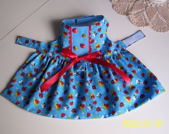 SALE Spring XS-S Dog Dress Blue with Ladybugs Bees Snails Tab Buttons Bow Pets Clothes