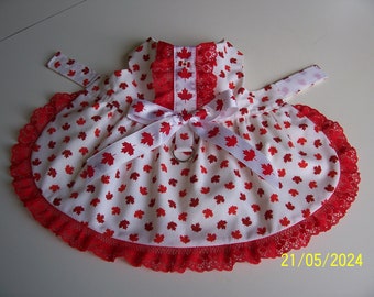 Canada Day XS-S Dog Dress White with Red Maple Leaves Lace Trim Bow Pets Clothing