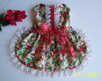 SALE Fancy Small Dog Dress Christmas Ornaments Holly Berry Lace Bow Pets Clothes