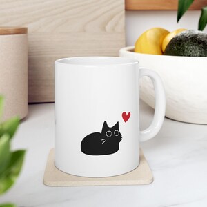 Cat Ceramic Mug, Black Cat Lover Gift, Animal Lover Coffee Cup, Front and Back View, Cat Owner Present, Pet Mug, Cat Lady Tea Mug