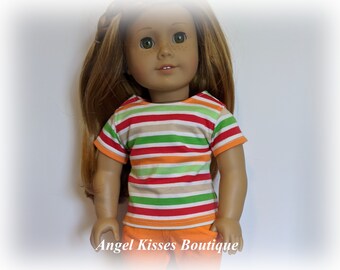 Striped T-Shirt And Orange Capris Fits American Girl Or Similar 18-Inch Dolls