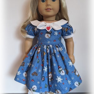 Snowman Print Fifties FLair Dress Fits American Firl Or Similar 18-Inch Soft-Bodied Dolls image 2
