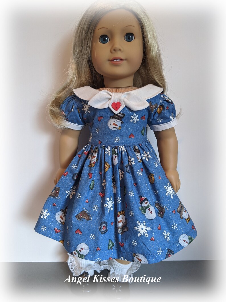 Snowman Print Fifties FLair Dress Fits American Firl Or Similar 18-Inch Soft-Bodied Dolls image 2