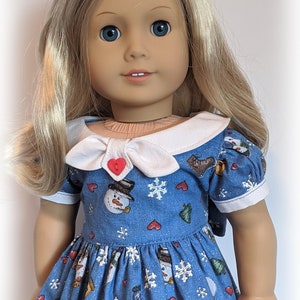 Snowman Print Fifties FLair Dress Fits American Firl Or Similar 18-Inch Soft-Bodied Dolls image 4