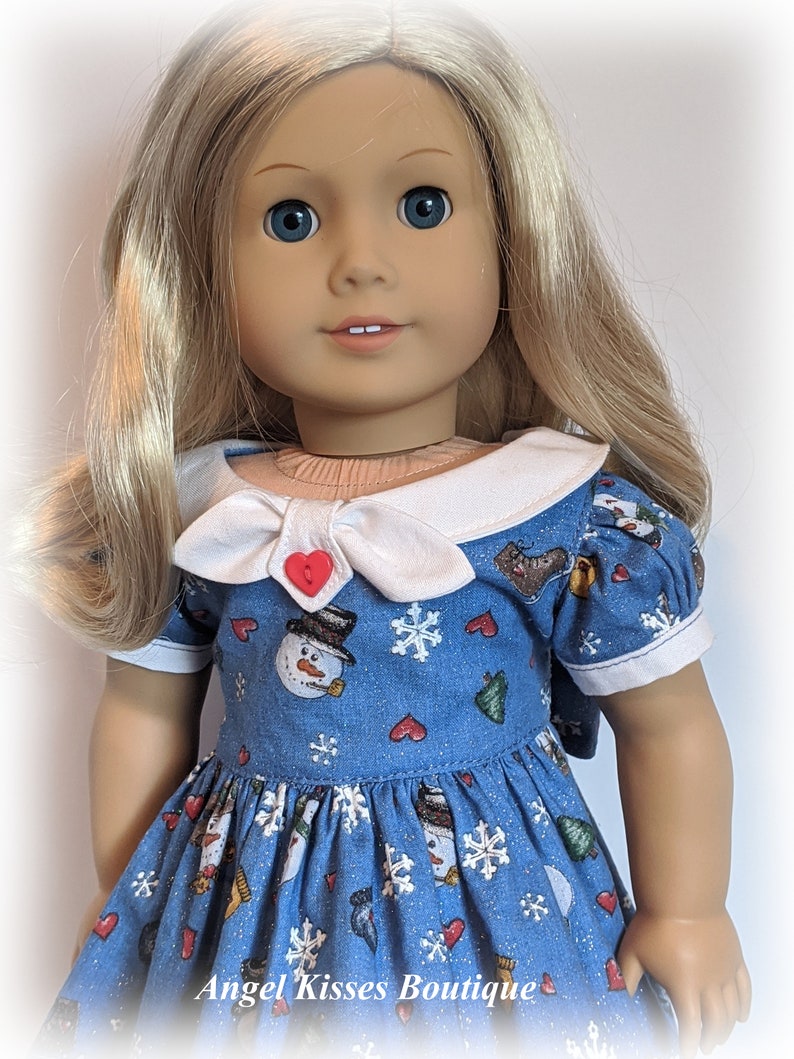 Snowman Print Fifties FLair Dress Fits American Firl Or Similar 18-Inch Soft-Bodied Dolls image 4