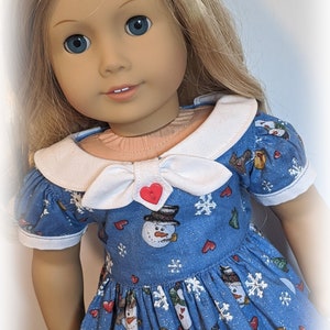 Snowman Print Fifties FLair Dress Fits American Firl Or Similar 18-Inch Soft-Bodied Dolls image 5