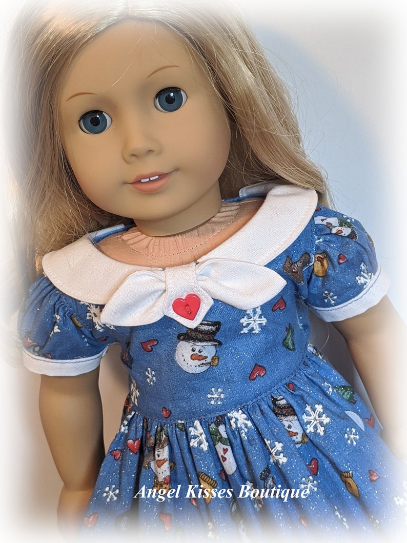 Snowman Print Fifties FLair Dress Fits American Firl Or Similar 18-Inch Soft-Bodied Dolls image 5