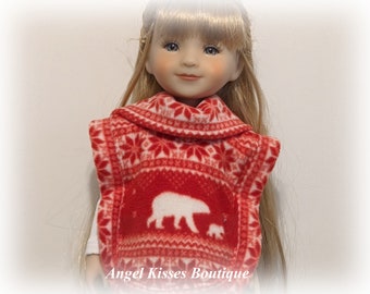 3-Piece Nordic Pattern Outfit; Poncho, Leggings and T-Shirt Outfit Fits 15 Inch Ruby Red Fashion Friends Dolls