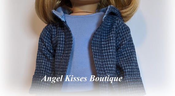 Blue Houndstooth Jacket, T-Shirt & Jeans Outfit Fits American Girl Or Similar 18-Inch Dolls