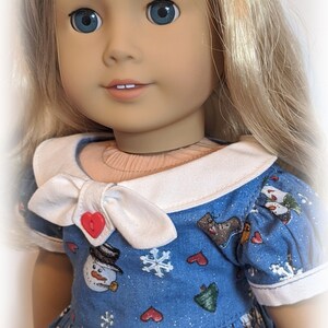 Snowman Print Fifties FLair Dress Fits American Firl Or Similar 18-Inch Soft-Bodied Dolls image 3