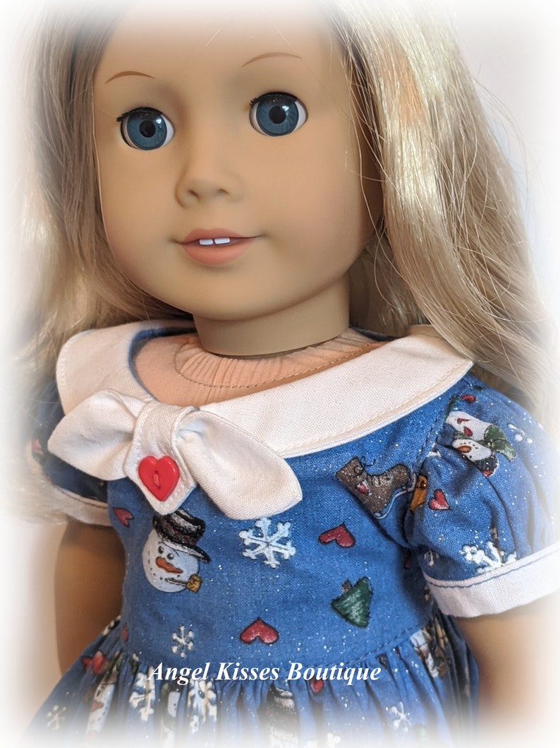 Snowman Print Fifties FLair Dress Fits American Firl Or Similar 18-Inch Soft-Bodied Dolls image 3