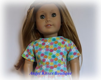 Knit Floral Drop Waist Dress Fits American Girl Or Similar 18-Inch Dolls