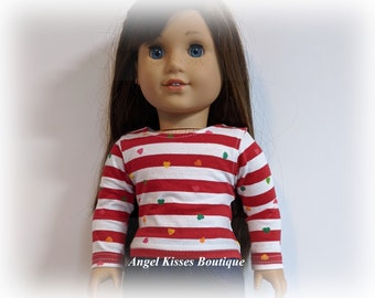 Trendy Skinny Jeans And Red & White Sriped T-Shirt Fits American Girl Or Similar 18-Inch  Dolls