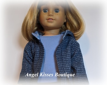 Blue Houndstooth Jacket, T-Shirt & Jeans Outfit Fits American Girl Or Similar 18-Inch Dolls