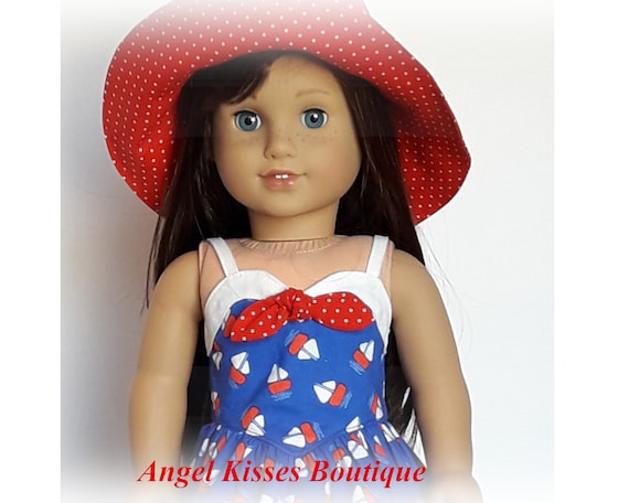 Sailboat Print Sundress And Hat Fits American Girl Or ... Sailboat Print Sundress And Hat Fits American Girl Or ...