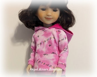 Pink Friends Themed Long Sleeve Hoodie and Dark Wash Jeans FIts 14 to 15 Inch Dolls Such As Ruby Red Fashion Friends or Wellie Wishers