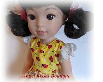 14.5 Inch Doll Clothes For Wellie Wishers, Glitter Girls And Similar Dolls; Ladybug Print Doll Dress